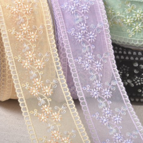 Galon Vintage Coton Avec Fleurs Brodées - Excellent État - Sans Marque