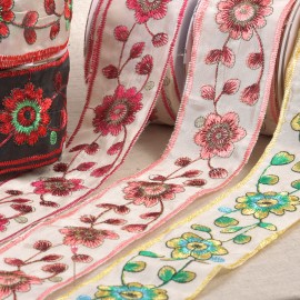 embroidered trim flowers and leaves