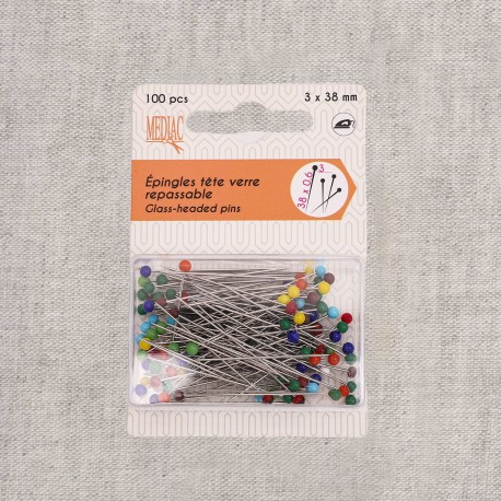 stephanoise M215 - EPINGLES TETE VERRE COULEUR 38MM *100
