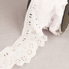 Gathered embroidery on ribbon trim