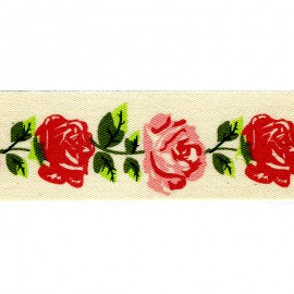 RUBAN ROSES 25 MM