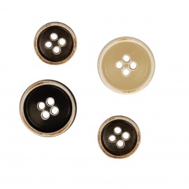 BOUTON 4 TROUS BICOLORE IMITATION CORNE