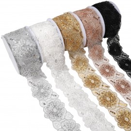 GALON BRODE FLEURS PERLES ET PAILLETTES