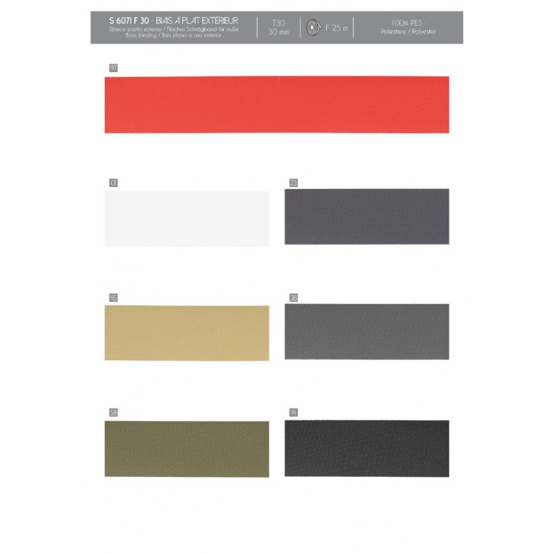 Biais à Plat Extérieur Déperlant 30 Mm Rouge – 100% Coton – Vendu Au Mètre – Fabriqué En France